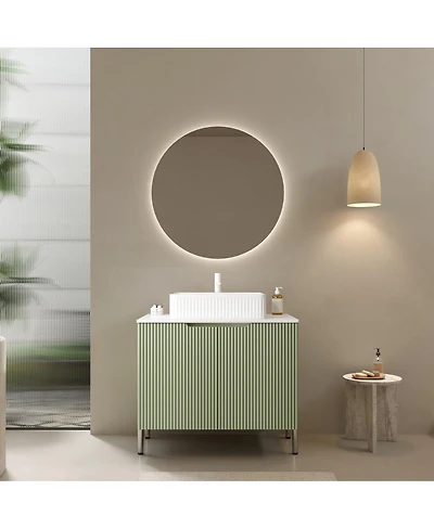 Sillysis 30'' Bathroom Vanity with Carrara Countertop, French Striped Ceramic Basin, Soft Close Doors & Large Storage for Modern Bathroom