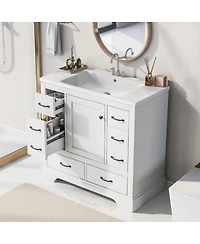 Sillysis 36" Bathroom Vanity with Sink, Solid Wood Cabinet, 6 Drawers & Adjustable Shelf for Modern Storage