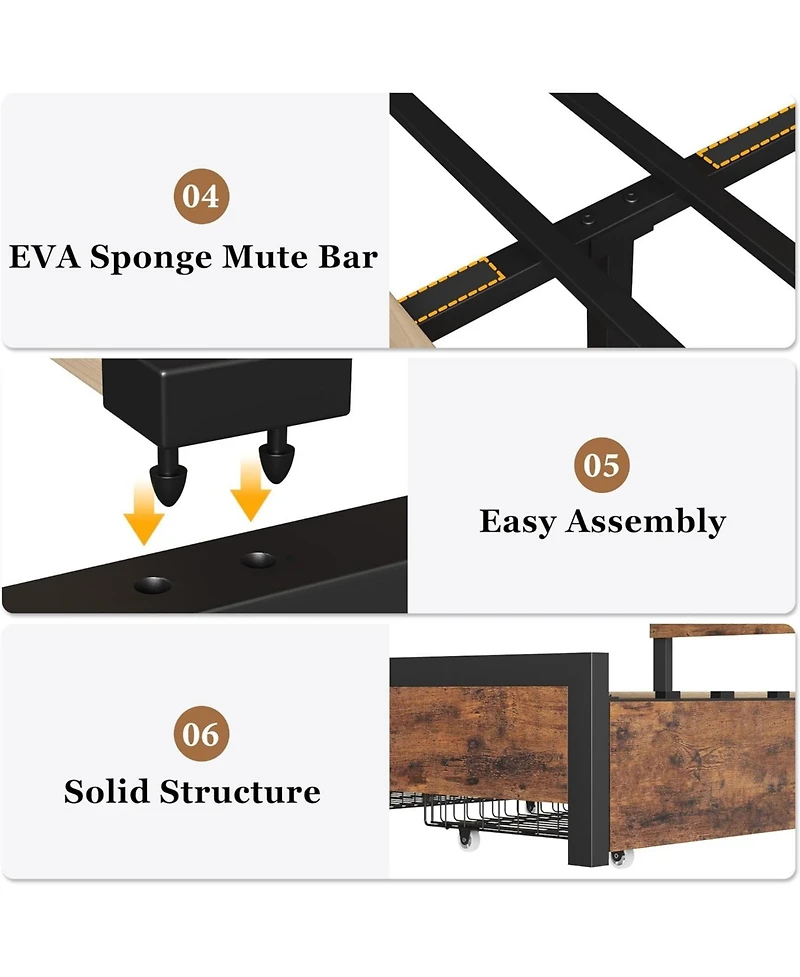 gaomon Queen Bed Frame with 4 Storage Drawers, Metal Support Platform Wooden Headboard and Footboard, No Box Spring Needed