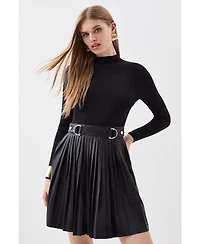 Karen Millen Women's Knitted Top Pleated Skater Dress