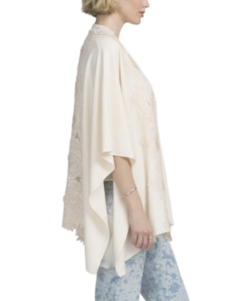 Elle Collection Fine Gauge Draped Cardigan With Lace Applique