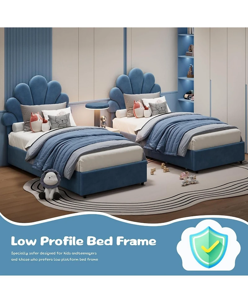 gaomon Bed Frame for Kids - with 2 Storage Drawers, Cute Velvet Princess Platform Upholstered Headboard Girls/Boys