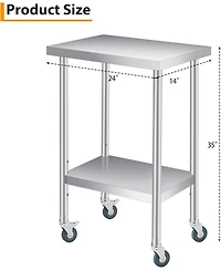 gaomon Heavy-Duty Stainless-Steel Table with 2 Shelves & 4 Wheels, 24x24x35 Inch Utility Cart, Commercial Kitchen Worktable for Food Prep, Restaurant