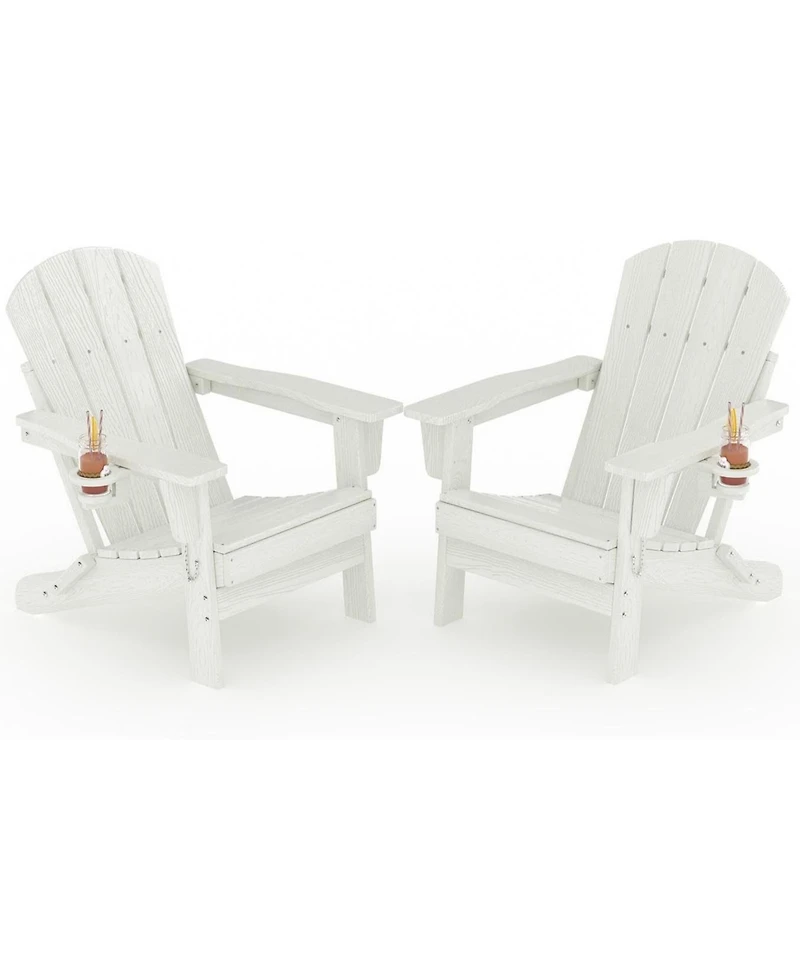 gaomon Folding Adirondack Chair Set of 2, Hdpe Outdoor Patio Chair with Cup Holder, All Weather Resistent Wooden Textured for patios, Decks
