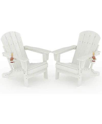 gaomon Folding Adirondack Chair Set of 2, Hdpe Outdoor Patio Chair with Cup Holder, All Weather Resistent Wooden Textured for patios, Decks, Gardens