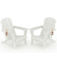gaomon Folding Adirondack Chair Set of 2, Hdpe Outdoor Patio Chair with Cup Holder, All Weather Resistent Wooden Textured for patios, Decks