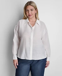 Dkny Plus Long-Sleeve Collared Organza Blouse