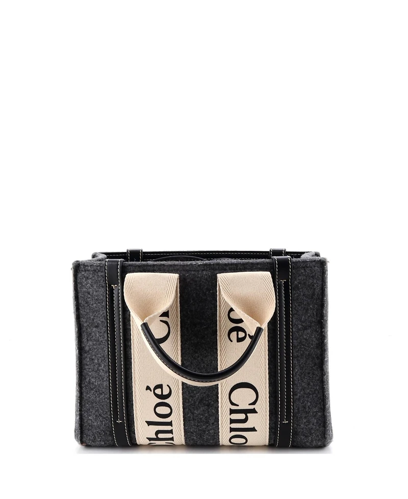 Pre-Owned Chloe Small Woody Tote Felt with Leather and Canvas