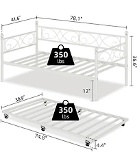 gaomon Twin Size Daybed Frame, Metal Daybed with Floral Headboard, Heavy Duty Steel Slats Supports, Modern Twin Bed Frame for Living Room, Guest Room