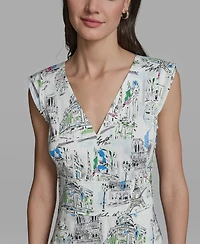 Karl Lagerfeld Paris Women's Sleeveless V-Neck Printed Midi Dress