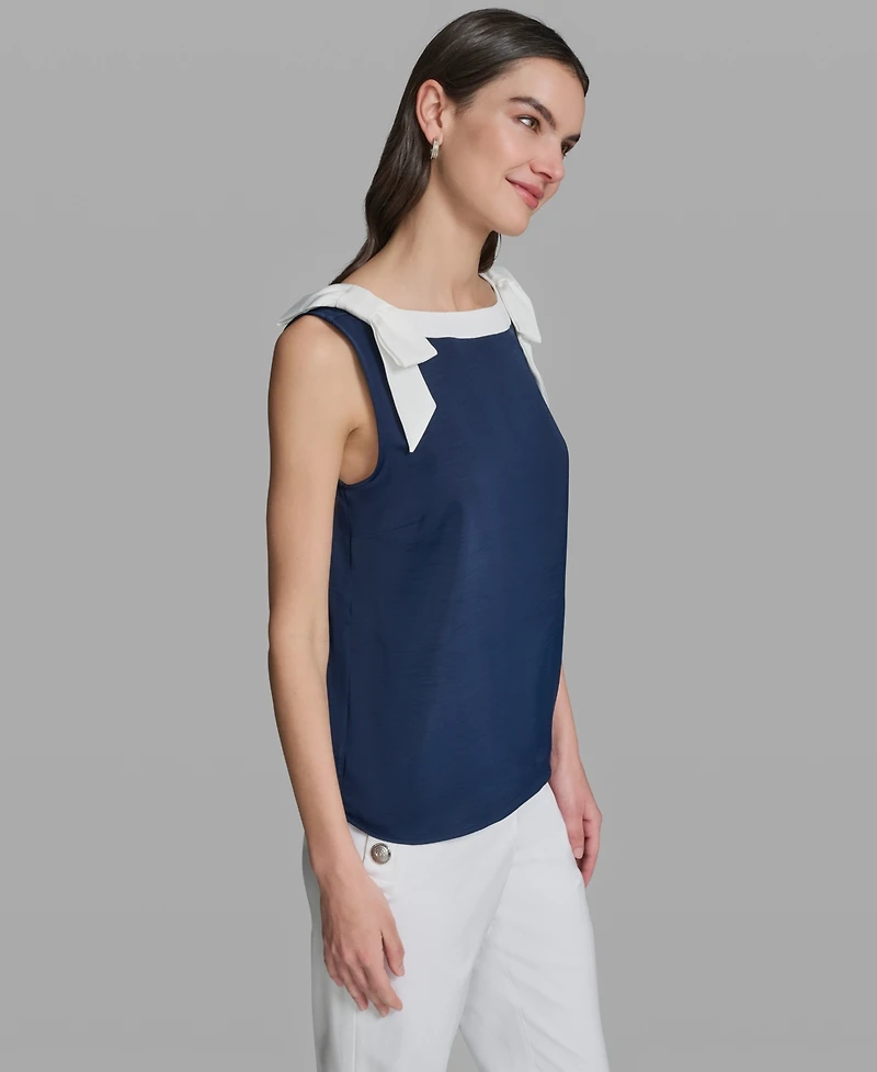Karl Lagerfeld Paris Women's Sleeveless Boat Neck Bow Strap Tank Top