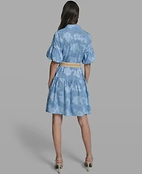 Karl Lagerfeld Paris Women's Short-Sleeve Collared Burnout Dress