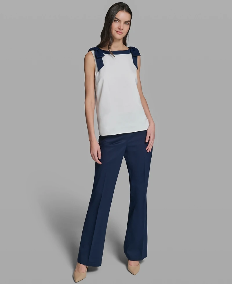 Karl Lagerfeld Paris Women's Sleeveless Boat Neck Bow Strap Tank Top