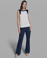 Karl Lagerfeld Paris Women's Sleeveless Boat Neck Bow Strap Tank Top