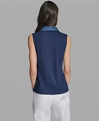 Karl Lagerfeld Paris Women's Sleeveless Collared Polo Tank Top