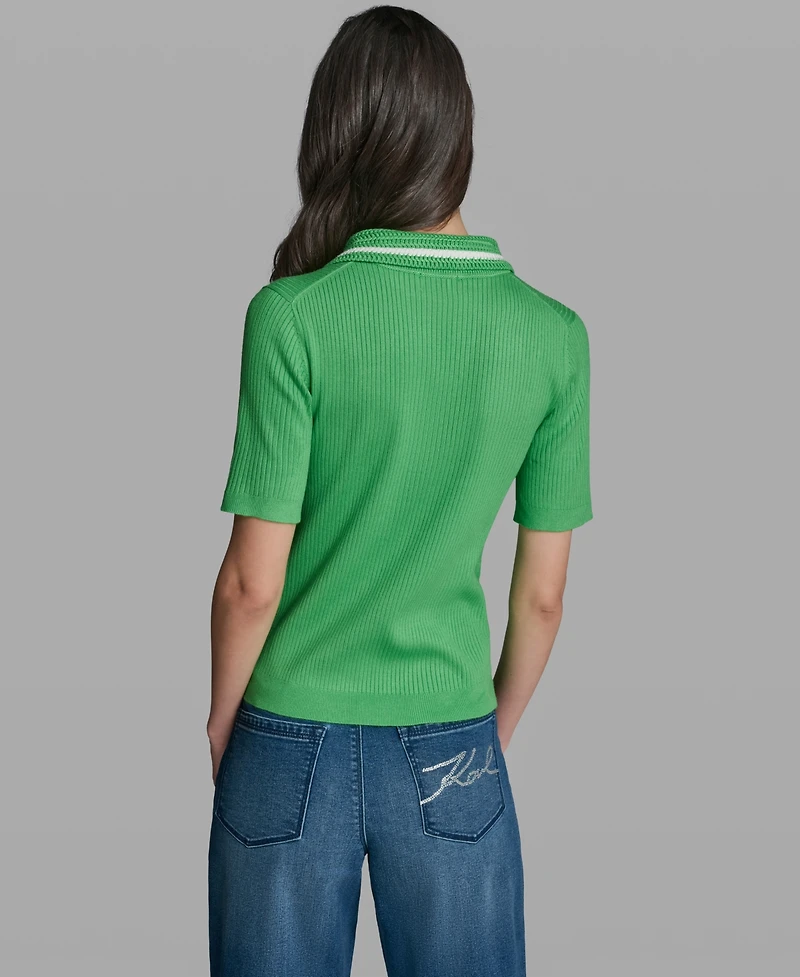 Karl Lagerfeld Paris Women's Short-Sleeve Collared Sweater