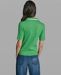 Karl Lagerfeld Paris Women's Short-Sleeve Collared Sweater