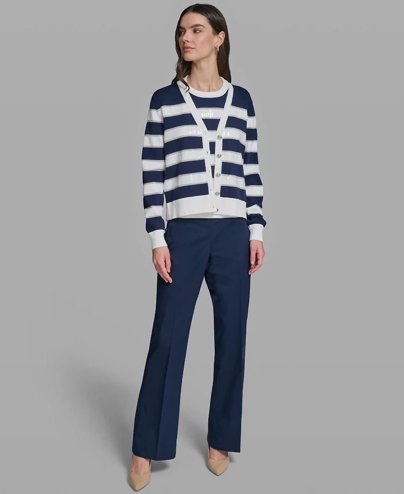 Karl Lagerfeld Paris Women's Long-Sleeve V-Neck Sequin Striped Cardigan