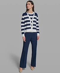 Karl Lagerfeld Paris Women's Long-Sleeve V-Neck Sequin Striped Cardigan