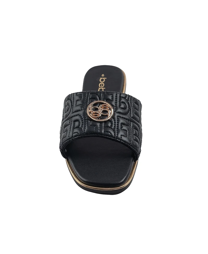 bebe Women's Fashion Sandal with Quilted Repeat Logo and Medallion