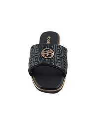bebe Women's Fashion Sandal with Quilted Repeat Logo and Medallion