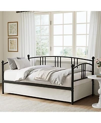 gaomon Daybed with Trundle, Metal Twin Size Daybed with Pullout Trundle 6 Casters, Steel Slat Support Sofa Bed for Living Room, Bedroom