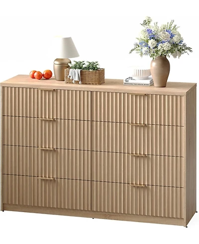 gaomon 8 Drawer Fluted Wood Dresser, Large Storage Chest for Bedroom, Living Room, Home Office