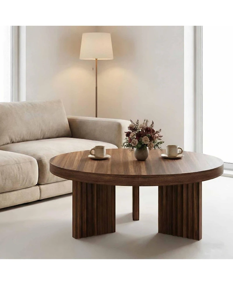 gaomon 33.5-Inch Round Wood Coffee Table for Small Spaces, Living Room Center Table