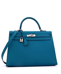 Pre-Owned HERMES Kelly 35 Handbag Blue Epsom with Palladium Hardware
