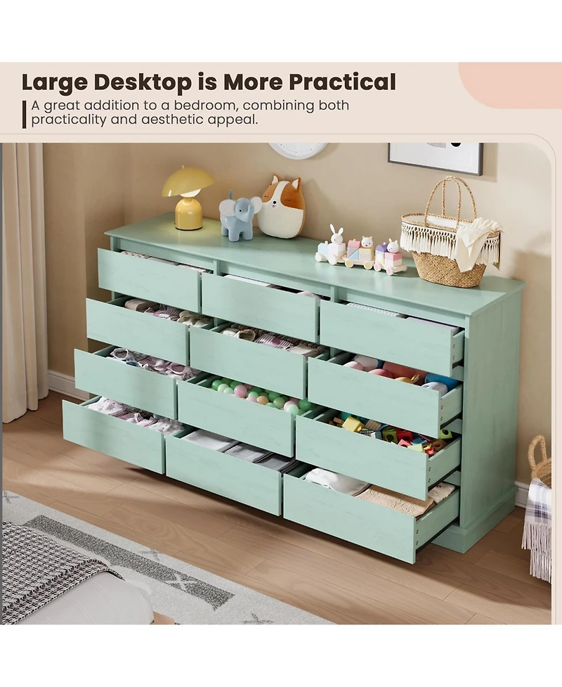gaomon 12 Drawer Dressers for Bedroom, Chest of Drawers with Deep Drawers, Large Double Dresser for Closet with Wide Top, Horizontal Wooden Dresser