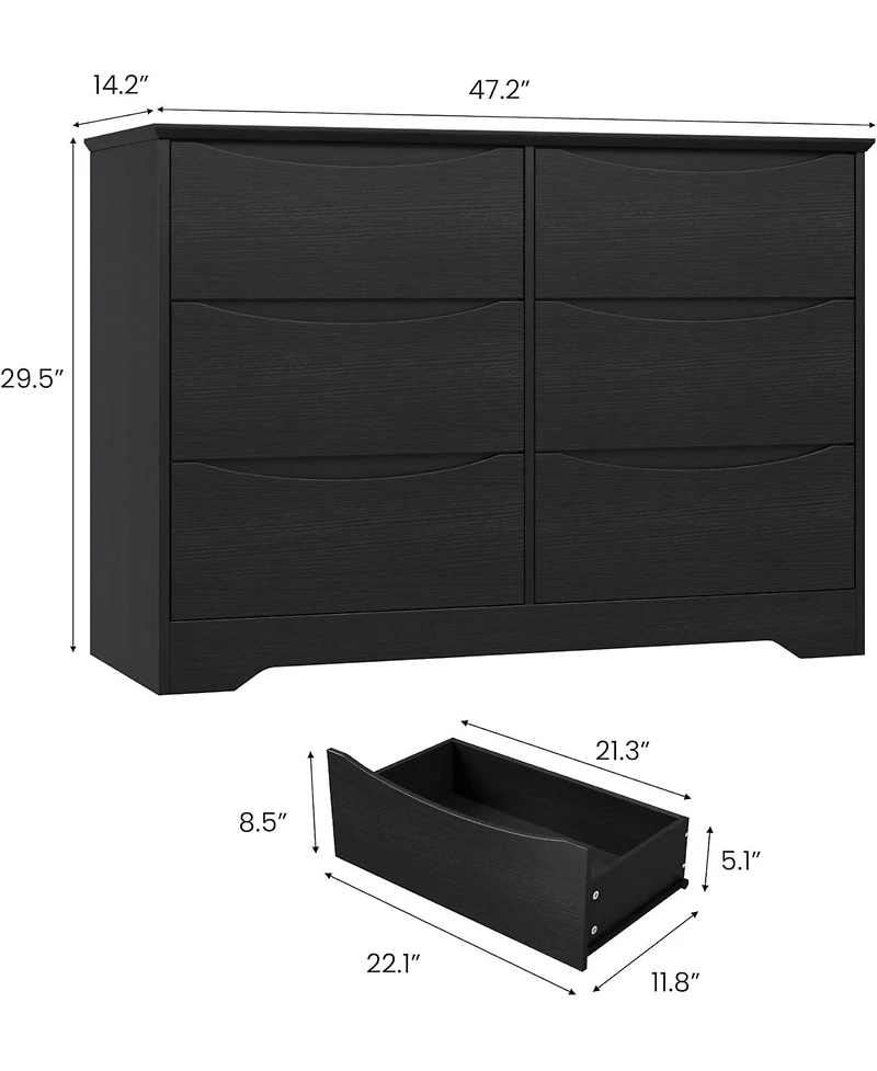 gaomon 6 Drawer Tall Wood Dresser, Modern Storage Chest with Wide Top for Bedroom