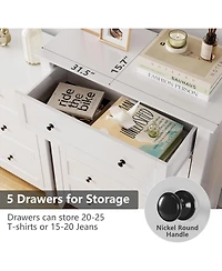 gaomon Modern 5 Drawer Wood Dresser, Tall Chest with Gold Handles & Deep Drawers