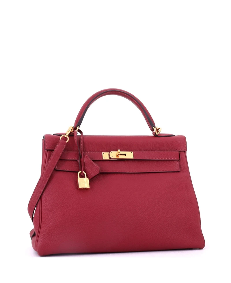 Pre-Owned HERMES Kelly 32 Handbag Red Togo with Gold Hardware