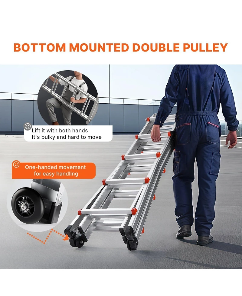 Mecale 17 ft Telescoping A-Frame Ladder, Compact Aluminum Multi-Function Extension Ladder, Collapsible Design, 330 lb Load Capacity