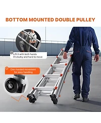 Mecale 17 ft Telescoping A-Frame Ladder, Compact Aluminum Multi-Function Extension Ladder, Collapsible Design, 330 lb Load Capacity