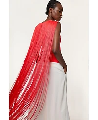 Karen Millen Women's Bandage Knit Long Tassel Cape Top