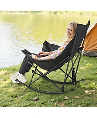 Mecale Rocking Camping Chair, Folding Padded Rocker with Cupholder & Pocket, 225 lb Capacity, Portable Outdoor Chair