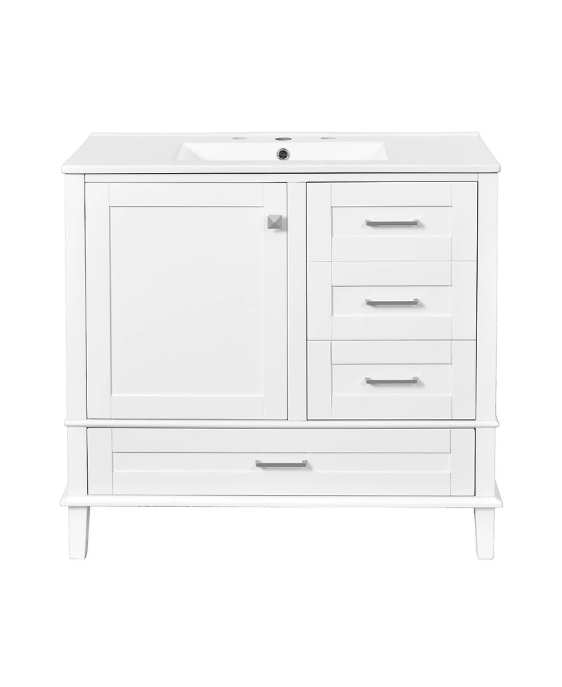 Sillysis Bathroom Vanity with Ceramic Sink, Solid Pine Frame, Soft Close Drawers & Door for Small Spaces