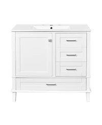 Sillysis Bathroom Vanity with Ceramic Sink, Solid Pine Frame, Soft Close Drawers & Door for Small Spaces