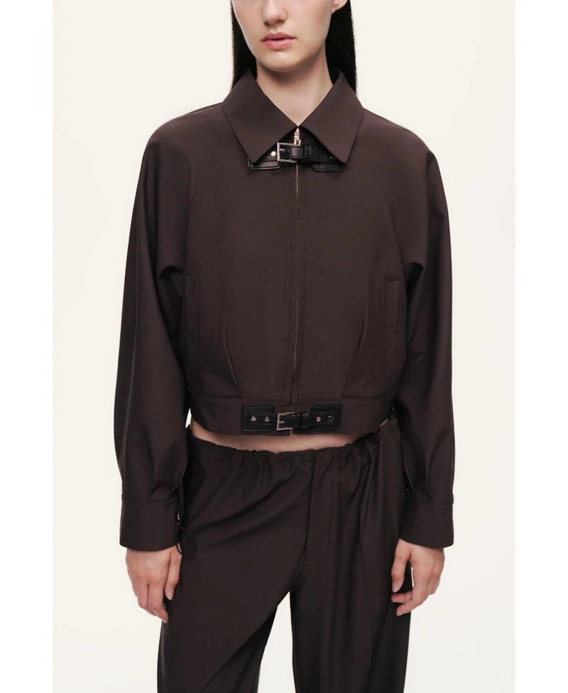 Nocturne Women's Buckle Detail Cropped Zip Jacket