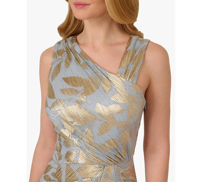 Adrianna Papell Women's Asymmetric Metallic-Print Mermaid Gown