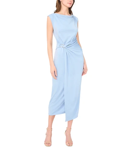 Msk Women's Sleeveless Boat-Neck Ponte-Knot Wrap Midi Dress