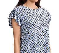 Jones New York Petite Round Neck Flutter Short-Sleeve Top