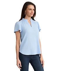 Jones New York Petite Collared V-Neck Flutter Short-Sleeve Top