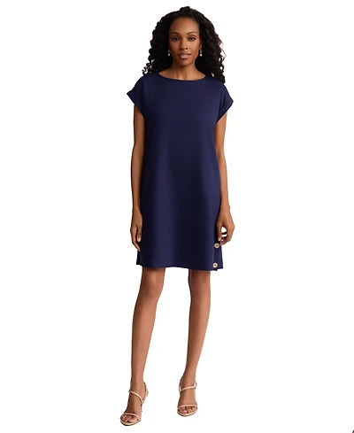 Jones New York Petite Short-Sleeve Crewneck Swing Dress