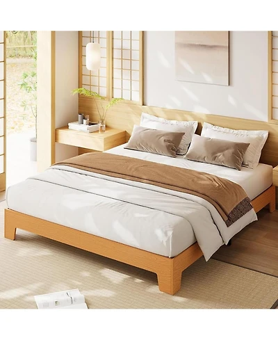 gaomon Bed Frame, Wooden Platform Bed Frame, Minimalist Bed with Wood Slats Support, Underbed Space for Storage, No Box Spring Required