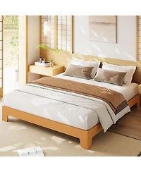 gaomon Bed Frame, Wooden Platform Bed Frame, Minimalist Bed with Wood Slats Support, Underbed Space for Storage, No Box Spring Required
