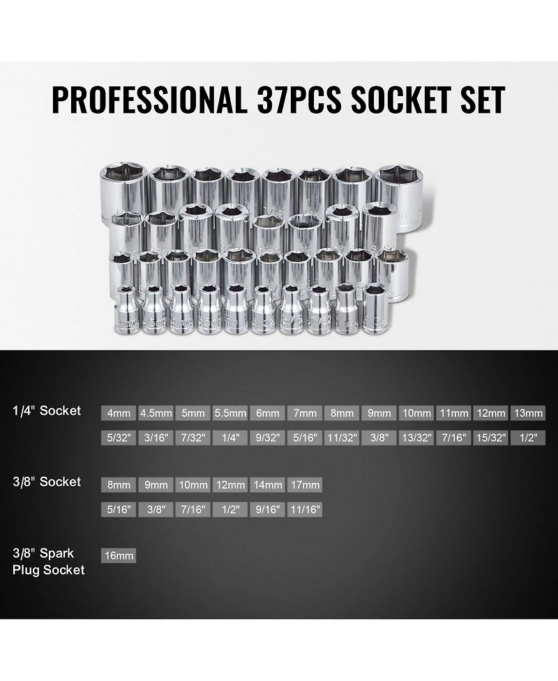 Mecale 221-Piece Mechanics Tool Set, 1/4" & 3/8" Drive Sae & Metric Sockets, Bits, Wrenches, Ratchet, Accessories, Plastic Case