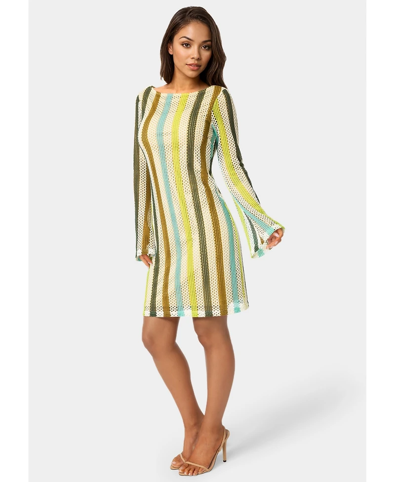Bebe Women's Stripe Long Sleeve Slim Dress