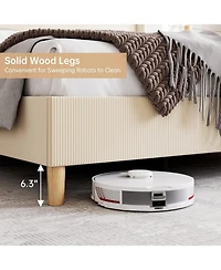 gaomon Bed Frame, Upholstered Platform Corduroy Bed Frame with Vertical Channel Tufted Wingback Headboard, Strong Wooden Slats